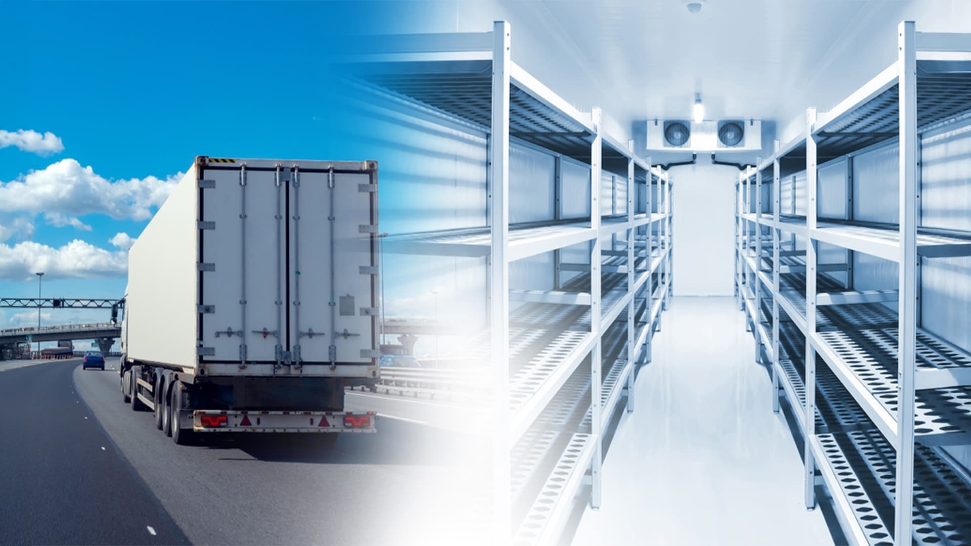 Refrigerated transport truck and cold storage warehouse maintaining temperature control to keep goods fresh during summer